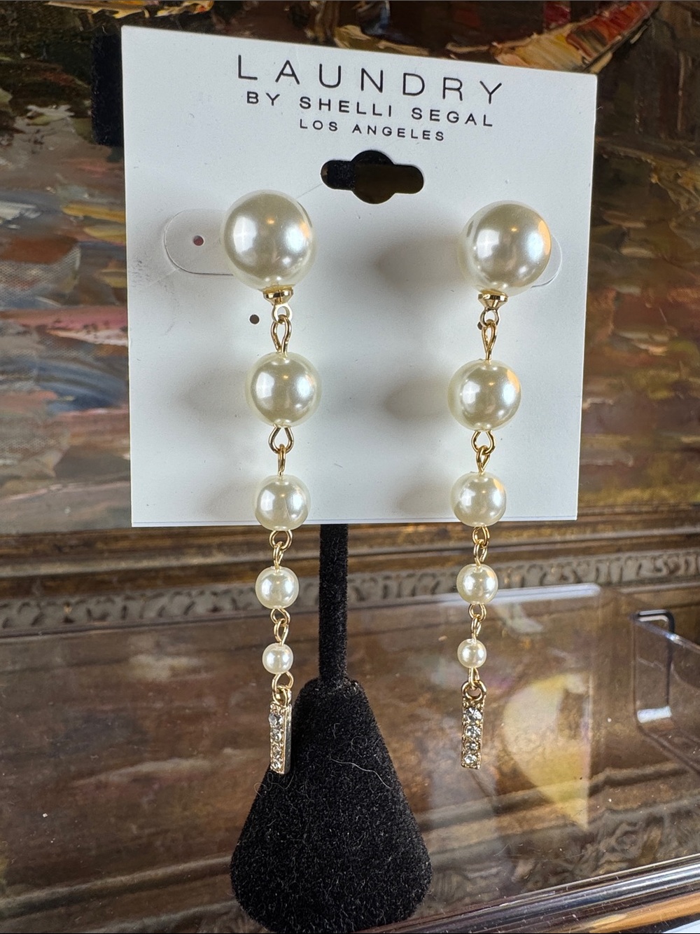 0743-Laundry By Shelli Segal Cream Pearl and Gold Drop Earrings